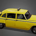 Yellow Classic Taxi Car With Checker Stripes And Taxi Sign