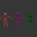 Three Black Outfit Human Figure 3D Models Standing In Different Poses
