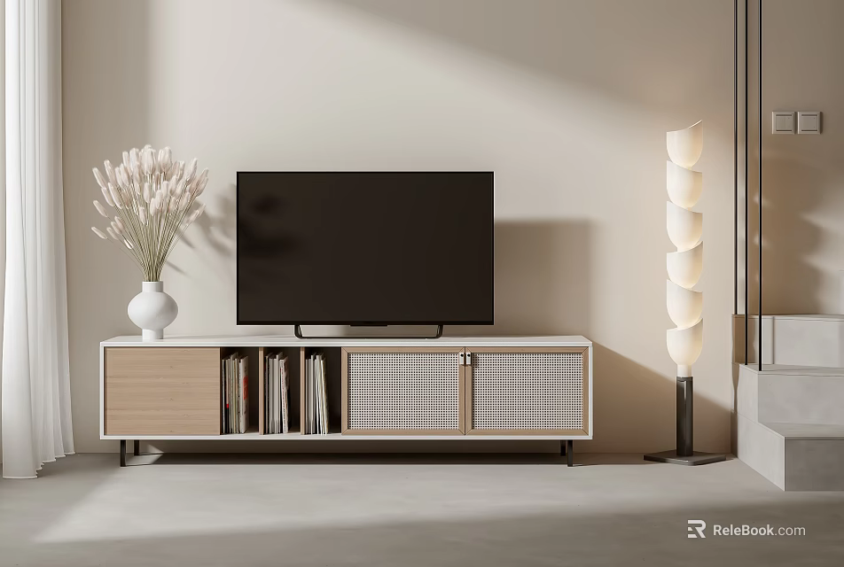 Modern Living Room TV Stand with TV Vase Flowers and Floor Lamp 3d model 