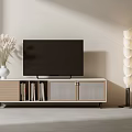 Modern Living Room TV Stand with TV Vase Flowers and Floor Lamp