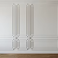 Decorative White Plaster Molding Design On Wall With Symmetrical Patterns And Wooden Floor