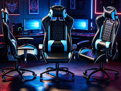 Ergonomic Black Blue Gaming Office Chair With Diamond Stitch Leather And RGB Lighting 3d model