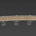Classic Stone Bridge With Twin Towers And Multiple Arches Structure Design 3d model