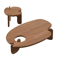 Modern Wooden Coffee Table Featuring Unique Shape Hollow Design and Matching Small Side Table 3d model
