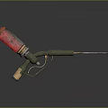 Red Canister Household Tool With Green Long Rod And Metal Nozzle