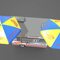 Hot Dogs And Drinks Food Cart With Yellow Blue Umbrella And Graphics