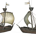 Two Wooden Sailing Boats With White Sails And Masts On White Background