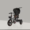 Kids Tricycle with Black and Orange Design Push Handle and Canopy