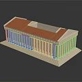 Cartoon Style Ancient Greek Temple Model with White Columns Red Roof and Central Opening