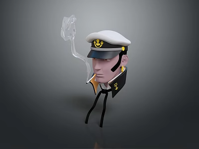 Cartoon Captain Character Wearing White Hat Holding Ghost Like Creature 3d model