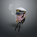 Cartoon Captain Character Wearing White Hat Holding Ghost Like Creature