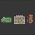Different Industrial Containers With Green Recycling Bin Gray Control Box And Silver Cylinder