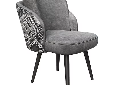 Modern Gray Upholstered Accent Chair With Geometric Patterned Arms And Black Legs For Living Room 3d model