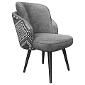 Modern Gray Upholstered Accent Chair With Geometric Patterned Arms And Black Legs For Living Room