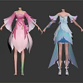 Women's Traditional Flowy Dresses In Pink And Blue Colors For Daily Wear