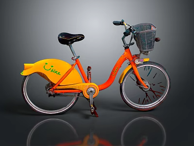 Stylish Orange Bicycle with Black Seat Front Basket and Yellow Fender Featuring Green Cycle Logo 3d model