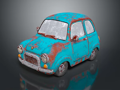 Vintage Blue Mini Car With Rusty Exterior And Classic Retro Design 3d model