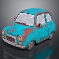 Vintage Blue Mini Car With Rusty Exterior And Classic Retro Design