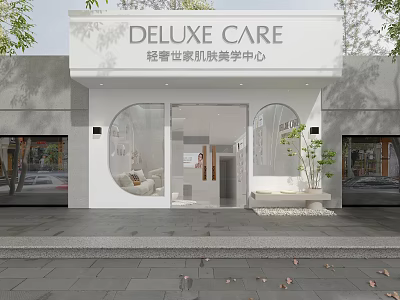 Deluxe Skin Aesthetic Beauty Center Modern Exterior Design With Glass Entrance and Green Plants 3d model