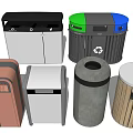 Public Trash Bins with Various Colors Materials and Recycling Designs