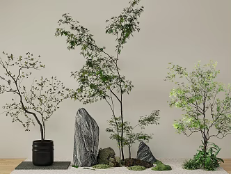New Chinese style interior landscape sketch interior landscape plant pile plant combination courtyard sketch 3d model