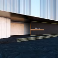 Modern Entrance Gate Design With Marble Walls Black Panel And Yellow Stripes