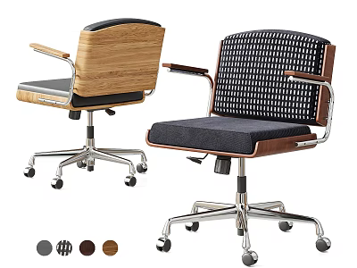 Modern Adjustable Swivel Office Chair With Wooden Frame Soft Padded Seat And Rolling Casters 3d model