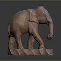 Detailed Wooden Elephant Sculpture With Carved Texture And Stand Base