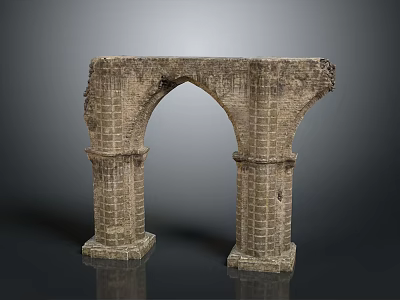 Antique Stone Arch Structure With Brick Columns And Historical Architectural Design 3d model