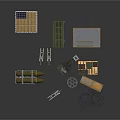 Military Scene Construction Components With Bombs Crates Scaffolding Tower And Cables