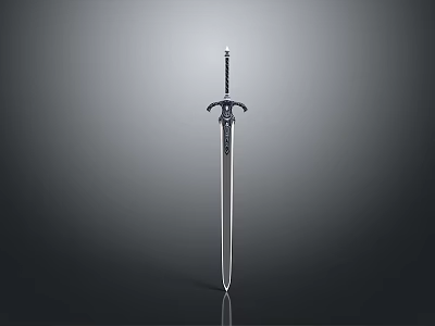 Classic Metal Sword With Decorative Hilt And Sharp Blade Standing Upright 3d model