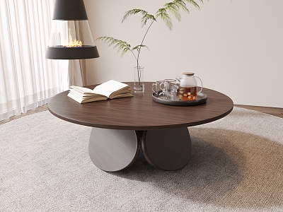 Coffee table round table solid wood tea set 3d model