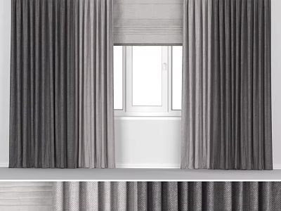 Modern Dark And Light Gray Curtains With Roman Shade For Window Interior 3d model