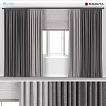 Modern Dark And Light Gray Curtains With Roman Shade For Window Interior