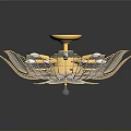 Luxurious Golden Lighting Combination with Petal Shaped Transparent Leaves and White Bulbs Chandelier Design