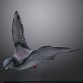 3D Pigeon Model With Spread Wings Gray Pink Green Feathers And Red Feet