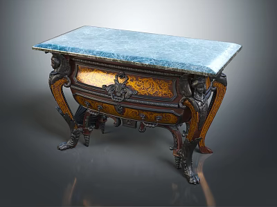 Antique Console Table With Blue Marble Top And Ornate Carved Wood Legs 3d model
