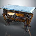 Antique Console Table With Blue Marble Top And Ornate Carved Wood Legs