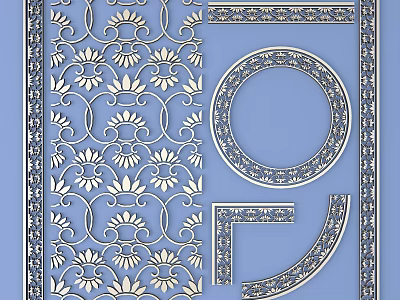 Intricate Carved Ornamental Designs with Floral Patterns Circular Frame and Border Details 3d model
