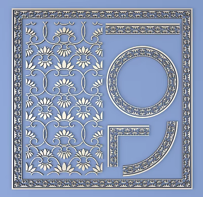 Intricate Carved Ornamental Designs with Floral Patterns Circular Frame and Border Details 3d model