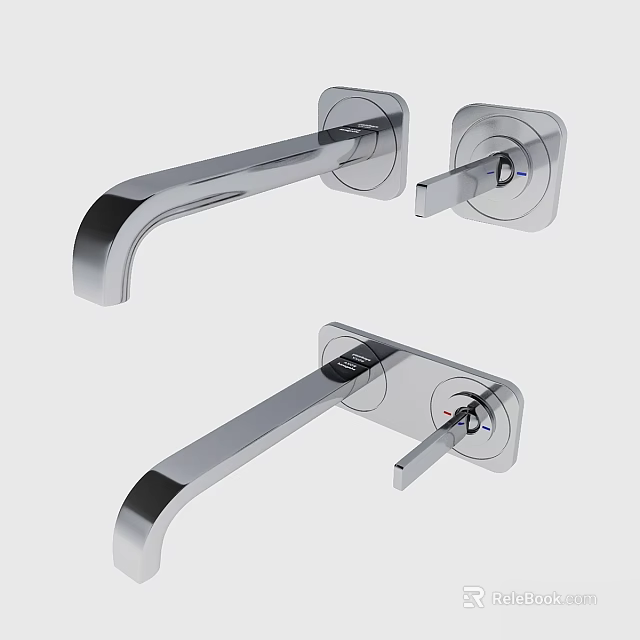 Modern Chrome Faucet Design With Sleek Handle And Square Base Control Knob 3d model