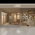 Modern Cozy Clothing Store Interior With Wooden Racks Round Decor Hanging Lights And Mirrors