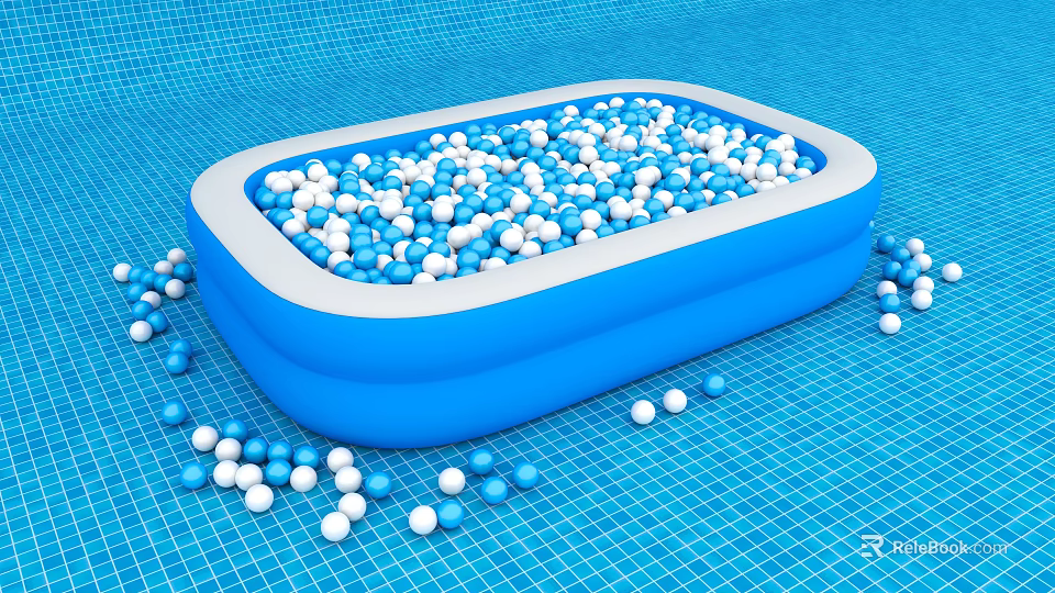 Blue Inflatable Pool Filled With Blue And White Balls For Kids Play Equipment 3d model 