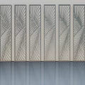 Six Feather Pattern Hinged Doors Neatly Arranged On Light Wall Smooth Floor With Reflection 3d model