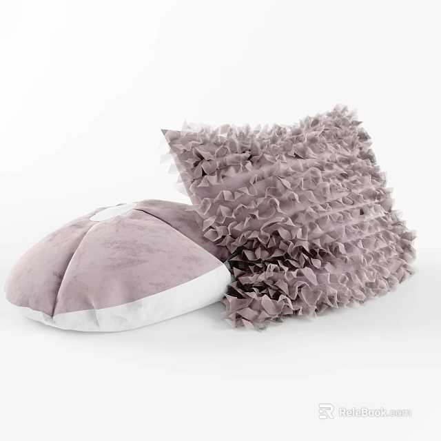 Light Purple Decorative Pillows With Ruffled Edges And Round Square Shapes 3d model 