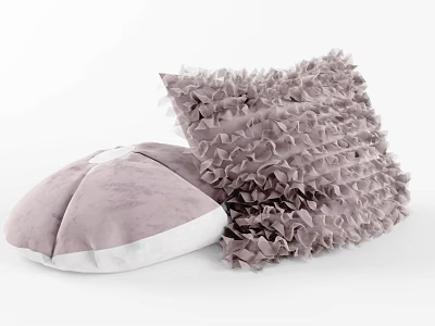 Light Purple Decorative Pillows With Ruffled Edges And Round Square Shapes 3d model