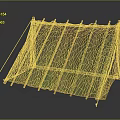 Traditional Canvas Tent Structure With Wooden Support Ropes And Pleated Green Fabric