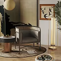 Stylish Modern Accent Chair With Upholstered Seat Metal Frame And Floor Lamp Near Side Table
