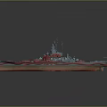Detailed Warship Model With Red Blue Hull Deck Turrets And Antenna Structure