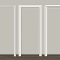 Three Light Colored Door Frames Side By Side With Light Doors On Dark Wooden Floor 3d model